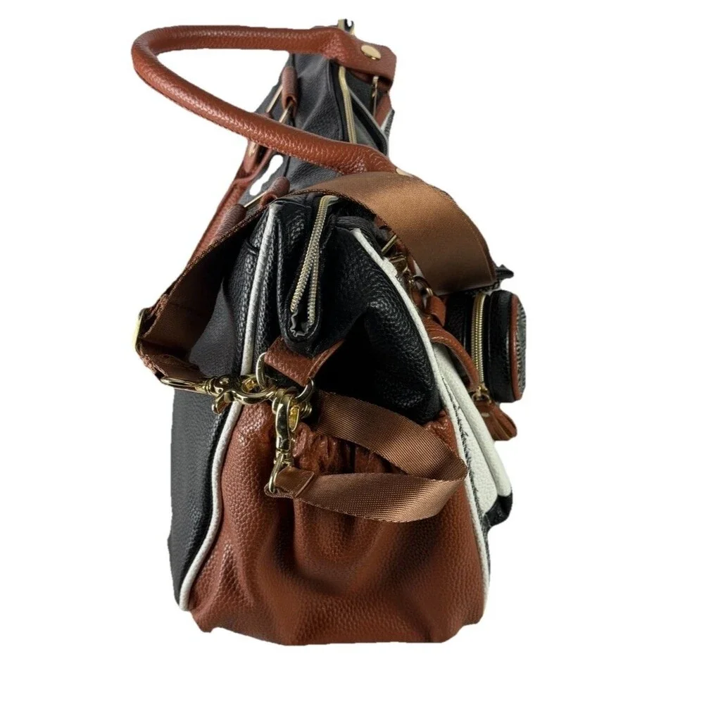 Itzy Ritzy Triple Threat Convertible Diaper Bag Coffee Cream Herringbone EUC